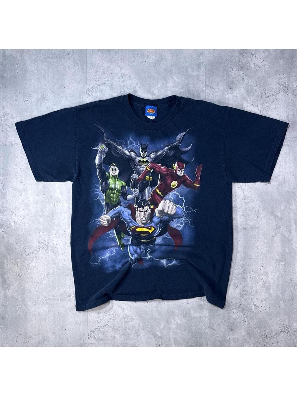 Y2K Justice League 00s Marvel DC Blue T shirt
